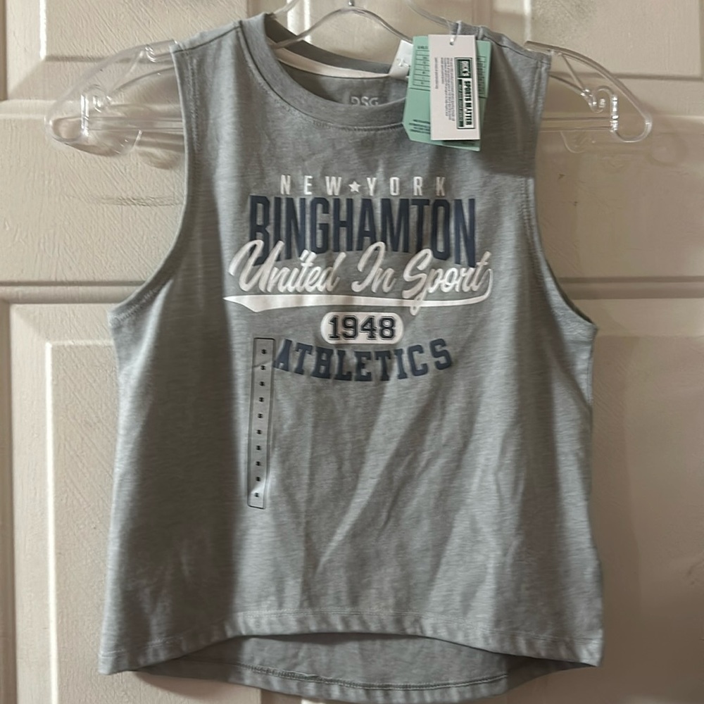 DSG Boyfriend Graphic Muscle Tank: GRAY: NEW WITH TAGS: SIZE S (8/9)